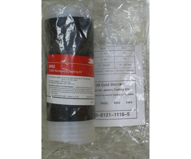 Click to see larger image - 3M Cable Accessory Sealing Kit 8453, 1.28 in (33 mm), 1 cold shrink sealing tube, 4 mastic sealing strips